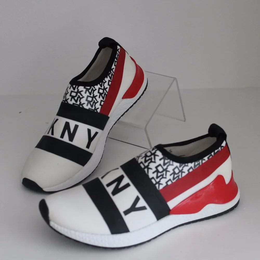 REDUCED DNKY REESE Women Shoes Logo Strap Sneakers Black White Red Size 6 NEW